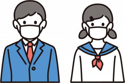 マスクをする男女（学生）のイラスト