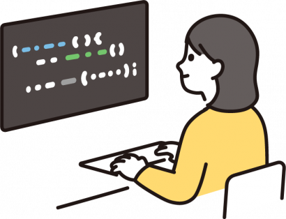 プログラミングをする女性のイラスト