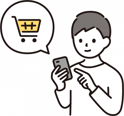 スマホで買い物をする男性のイラスト