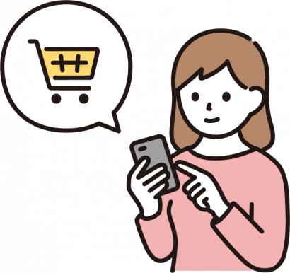 スマホで買い物をする女性のイラスト