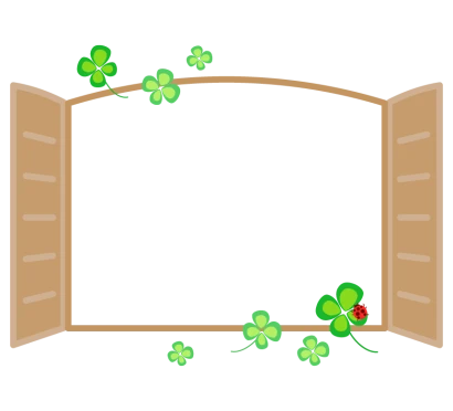 クローバーとテントウムシと窓のフレーム・枠イラスト