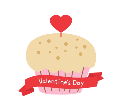 ハートのカップケーキと「Valentine’s Day」のイラスト