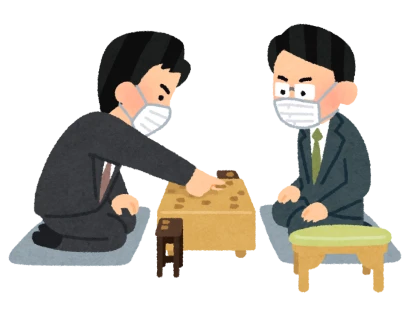 マスクを付けた将棋の対局のイラスト