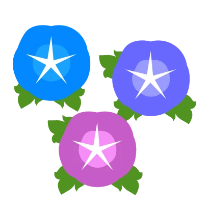 赤青紫の朝顔の花