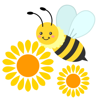 かわいいミツバチとヒマワリの花