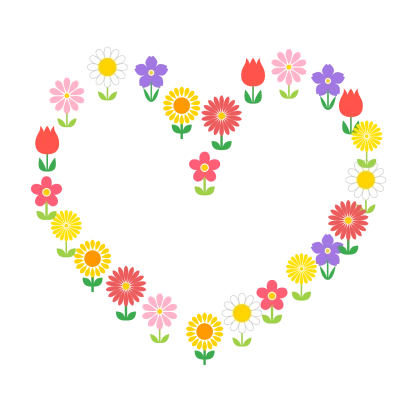 かわいい花畑のハートリース