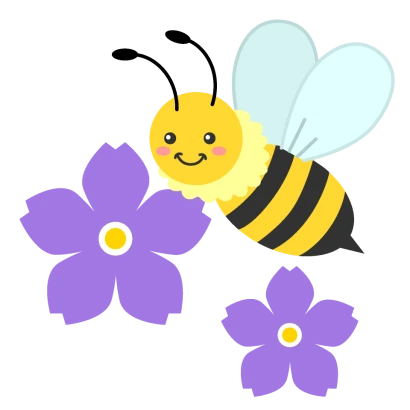 かわいいミツバチとスミレの花