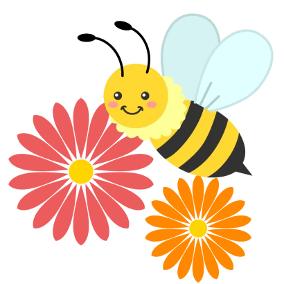 かわいいミツバチとガーベラの花