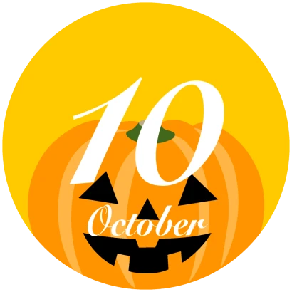 円形の大きいハロウィンかぼちゃと10月文字