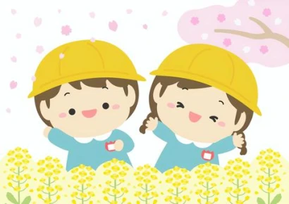 菜の花と桜と幼稚園の子どもたち01