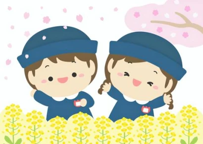 菜の花と桜と幼稚園の子どもたち02