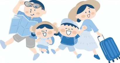 旅行にウキウキな家族のイラスト