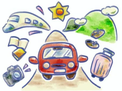 水彩風・お出かけを満喫するイラスト