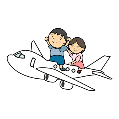 飛行機に乗る子供