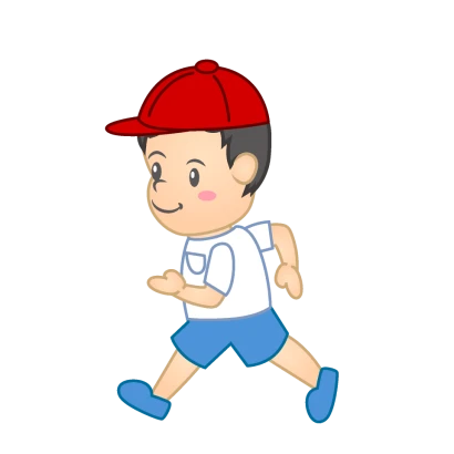 走る赤帽子の園児のイラスト