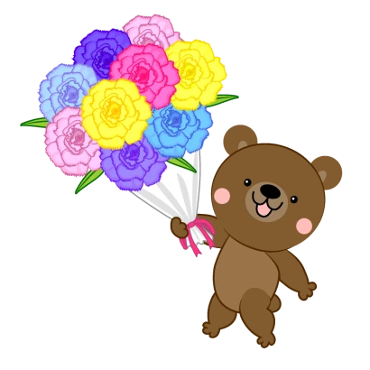 花束をプレゼントするクマのイラスト