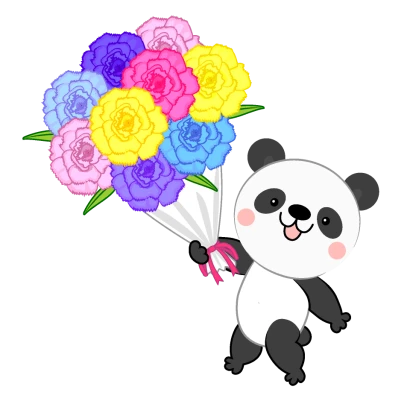 花束をプレゼントする可愛いパンダのイラスト