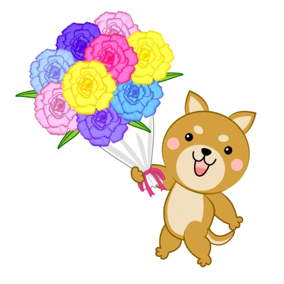 花束をプレゼントする柴犬のイラスト