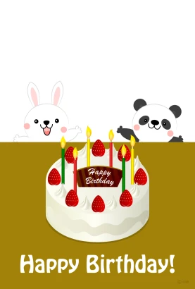 ウサギとパンダの誕生日ケーキのイラスト