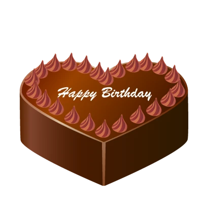 ハート型の誕生日チョコレートケーキのイラスト