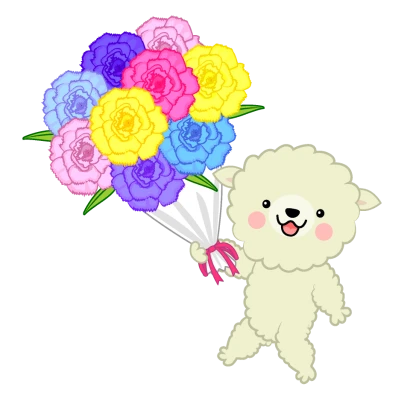 花束をプレゼントする可愛い羊のイラスト