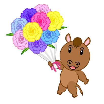 花束をプレゼントする可愛い馬のイラスト