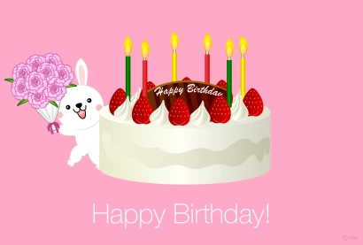 ケーキとウサギの誕生日カードのイラスト