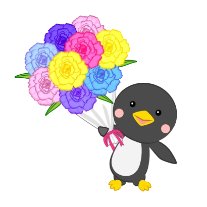 花束をプレゼントするペンギンのイラスト
