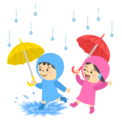 雨にはしゃぐ子供のイラスト