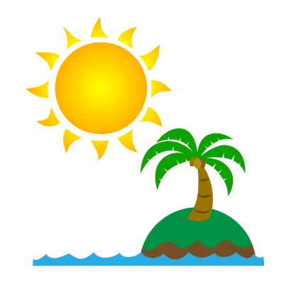 小さな島と太陽のイラスト
