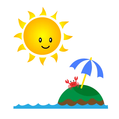 夏の島と可愛い太陽のイラスト