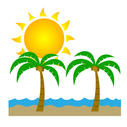 砂浜のヤシの木と太陽のイラスト