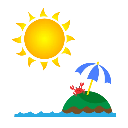 夏の太陽と島のイラスト