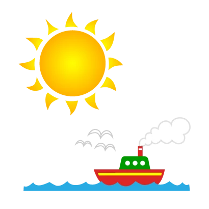 太陽と海の船のイラスト