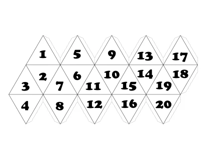 20面体展開図（数字入り）のイラスト