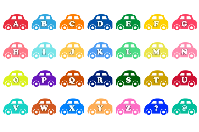 車のABCアルファベットのイラスト