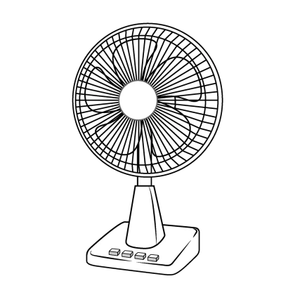 コンパクトな扇風機（白黒）のイラスト