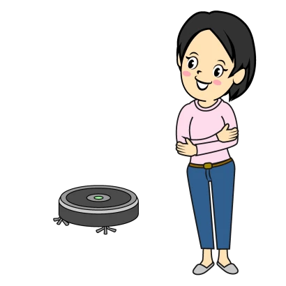ロボット掃除機と女性のイラスト