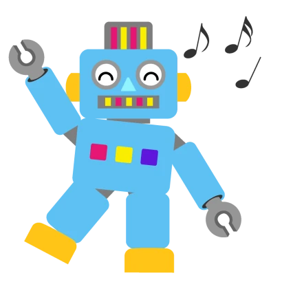踊るロボットキャラのイラスト