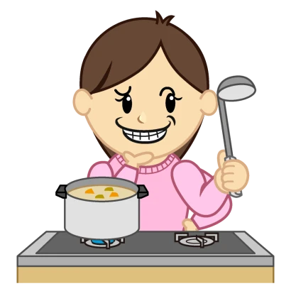 ニヤリ顔の料理ママのイラスト