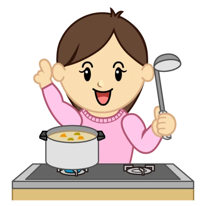 指差しする料理ママのイラスト