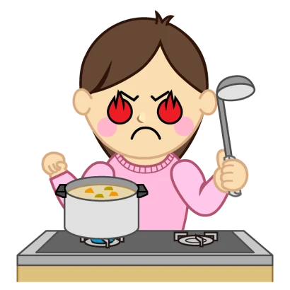 燃える料理ママのイラスト