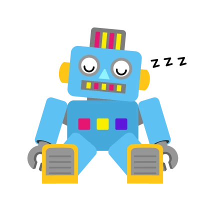 寝るロボットキャラのイラスト