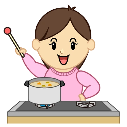 説明する料理ママのイラスト
