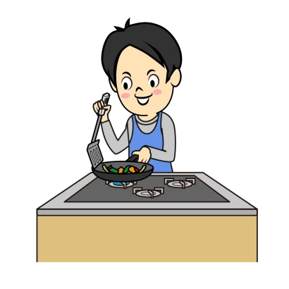 炒め物をする男性のイラスト