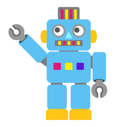 手をあげるロボットキャラのイラスト