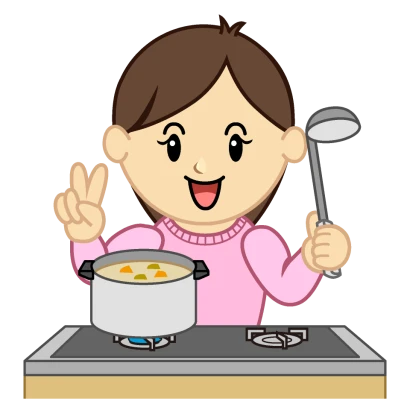 ピースする料理ママのイラスト