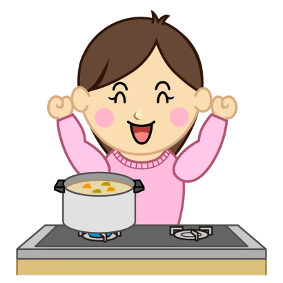 ガッツポーズの料理ママのイラスト