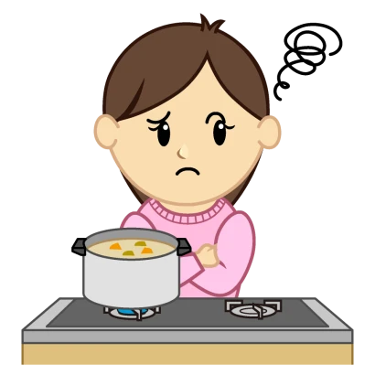 悩む料理ママのイラスト