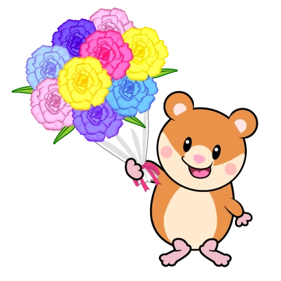 お祝いするハムスターキャラのイラスト